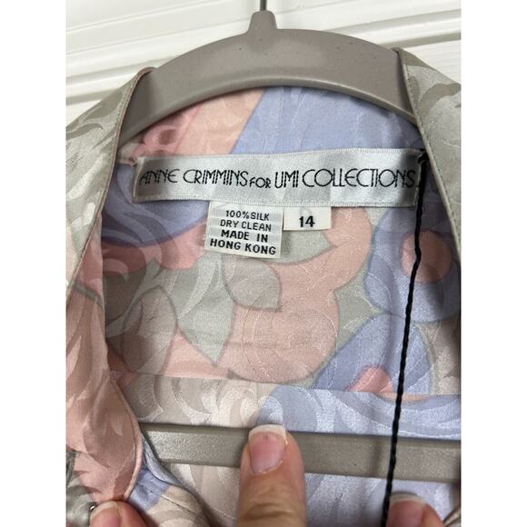 Anne Crimmins for Umi Collections 80s Silk Blouse Skirt Set Pastels Satin Sz 14 - Picture 5 of 12